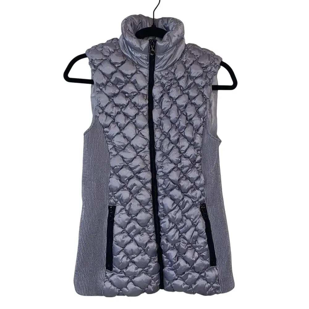 Marc New York Metallic Silver Puffer Vest Small Quilted Knit Panel Zip Jacket